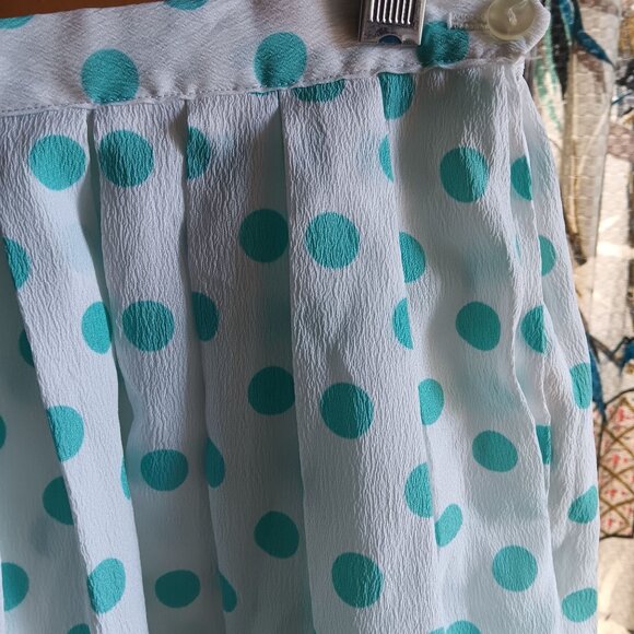 26" Vintage 1970's Womens Skirt BLUE POLKA DOT CREPE NYLON ROCKABILLY HANDMADE - Picture 2 of 7